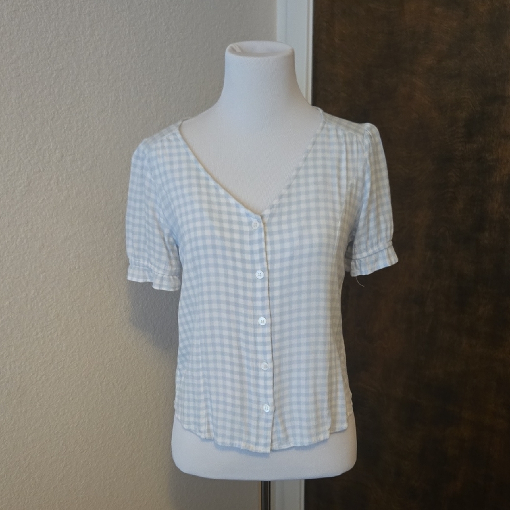 Elodie Blue And White Gingham Top